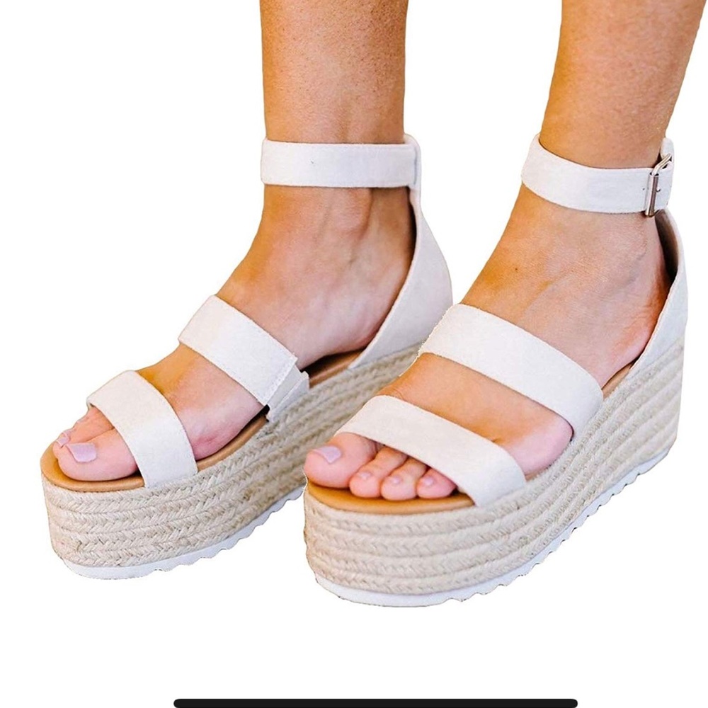 AMS Platform Espadrille White Nude Summer Sandal